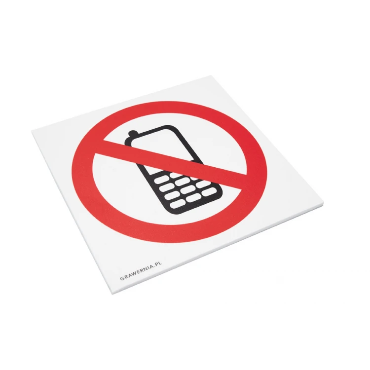 Zakaz używania telefonów komórkowych - wym. 120x120mm - PVC - kolorowy druk UV - TAB200