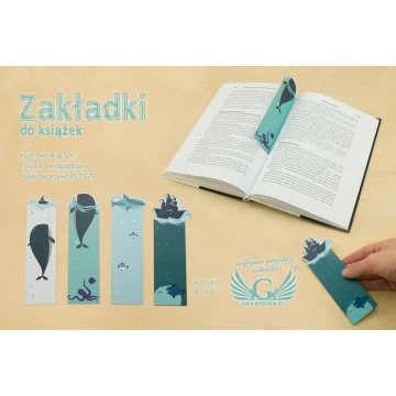 Zakładki do książek komplet 4 szt - morskie - cyfrowy druk UV - ZAK001