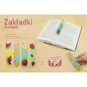 Zakładki do książek komplet 4 szt - owocowe - cyfrowy druk UV - ZAK002