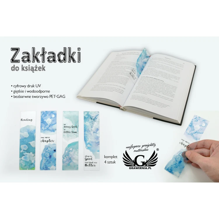 Zakładki do książek komplet 4 szt - akwarele - cyfrowy druk UV - ZAK005