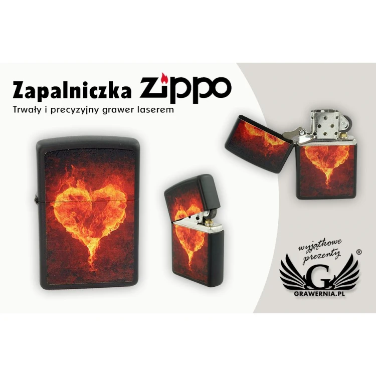 Zapalniczka Zippo Burning Heart Black Matte - ZIP017