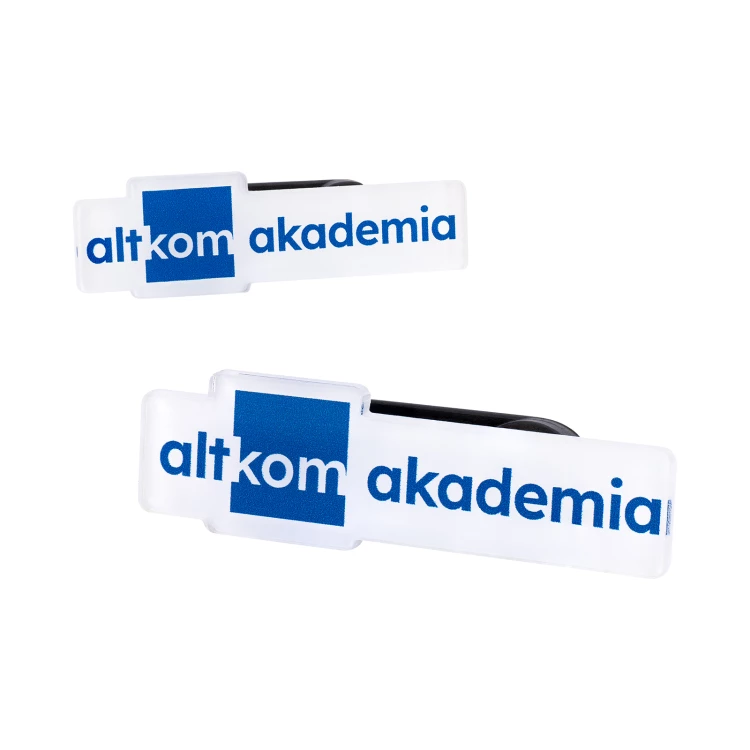 Zapinka magnetyczna z dowolnym logo - akryl transparentny z zadrukiem UV - wym. 52x15.5mm - PWD037