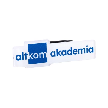 Zapinka magnetyczna z dowolnym logo - akryl transparentny z zadrukiem UV - wym. 52x15.5mm - PWD037