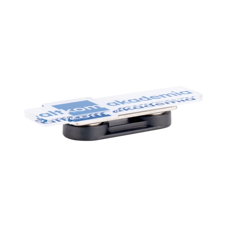 Zapinka magnetyczna z dowolnym logo - akryl transparentny z zadrukiem UV - wym. 52x15.5mm - PWD037