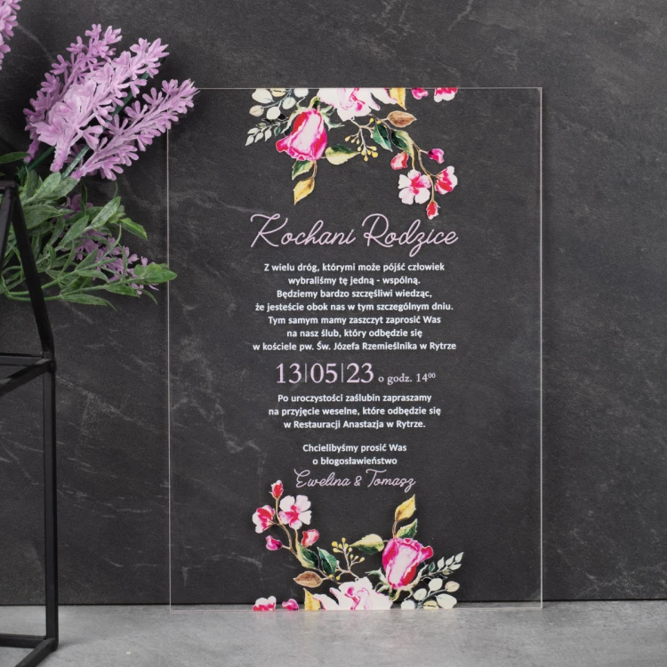 Zaproszenia ślubne dla rodziców - wym. 148x210mm (A5) - plexi 3mm z nadrukiem UV - ZAP087