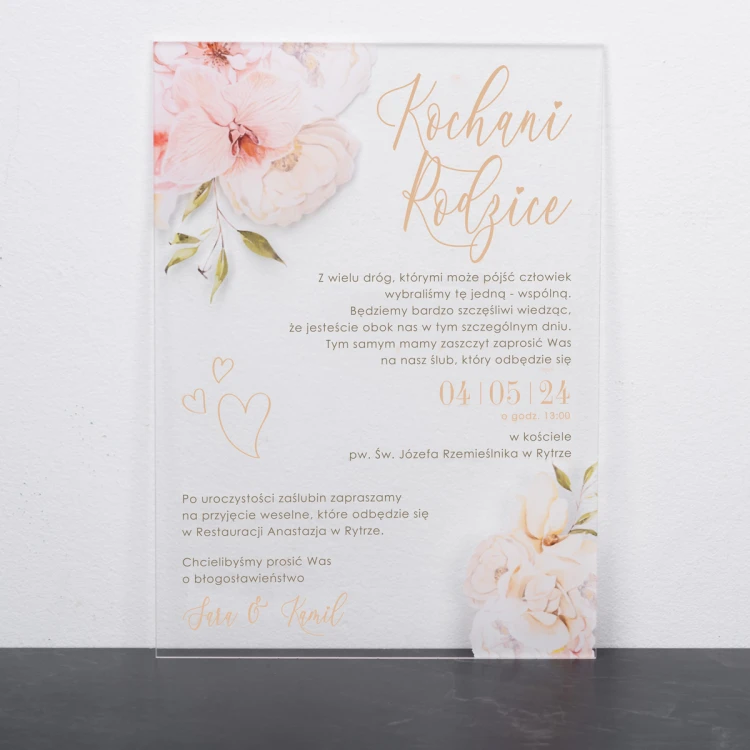 Zaproszenia ślubne dla rodziców - wym. 148x210mm (A5) - plexi 3mm z nadrukiem UV - ZAP089