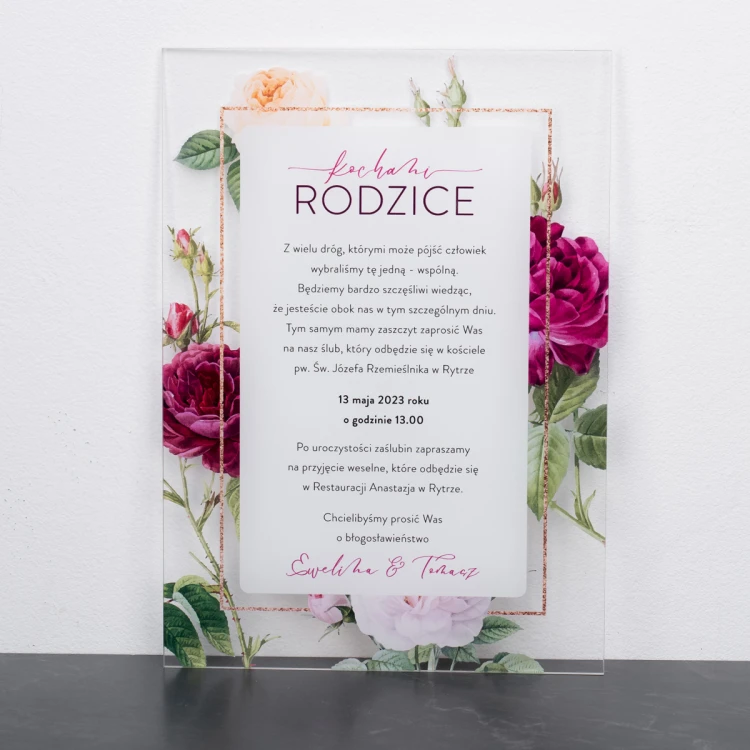Zaproszenia ślubne dla rodziców - wym. 148x210mm (A5) - plexi 3mm z nadrukiem UV - ZAP090