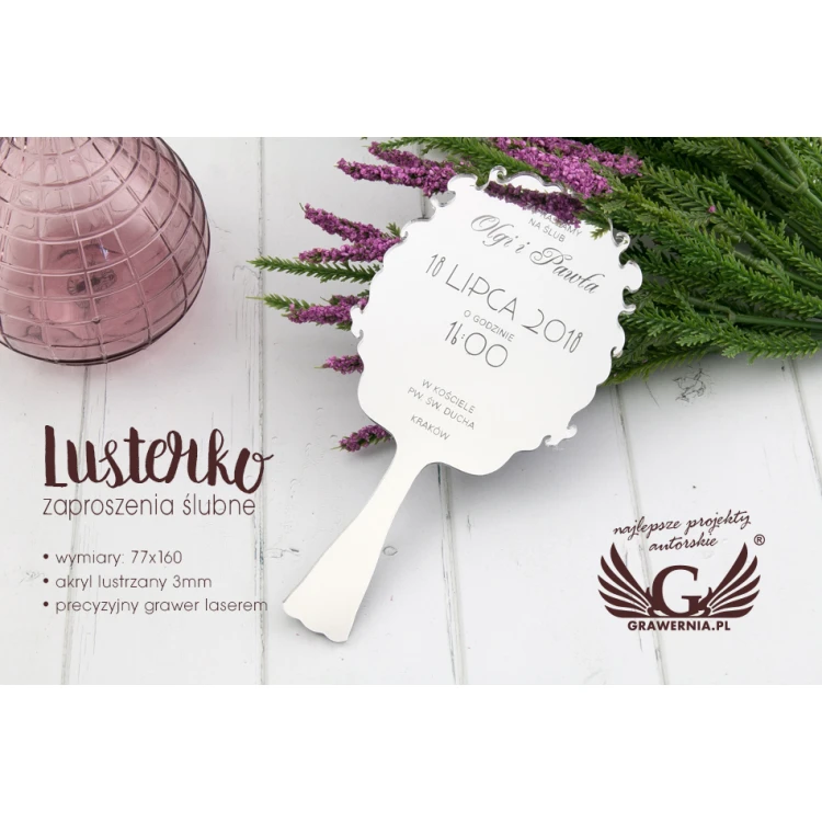 Zaproszenia ślubne - lusterko - grawerowane laserem - ZAP037