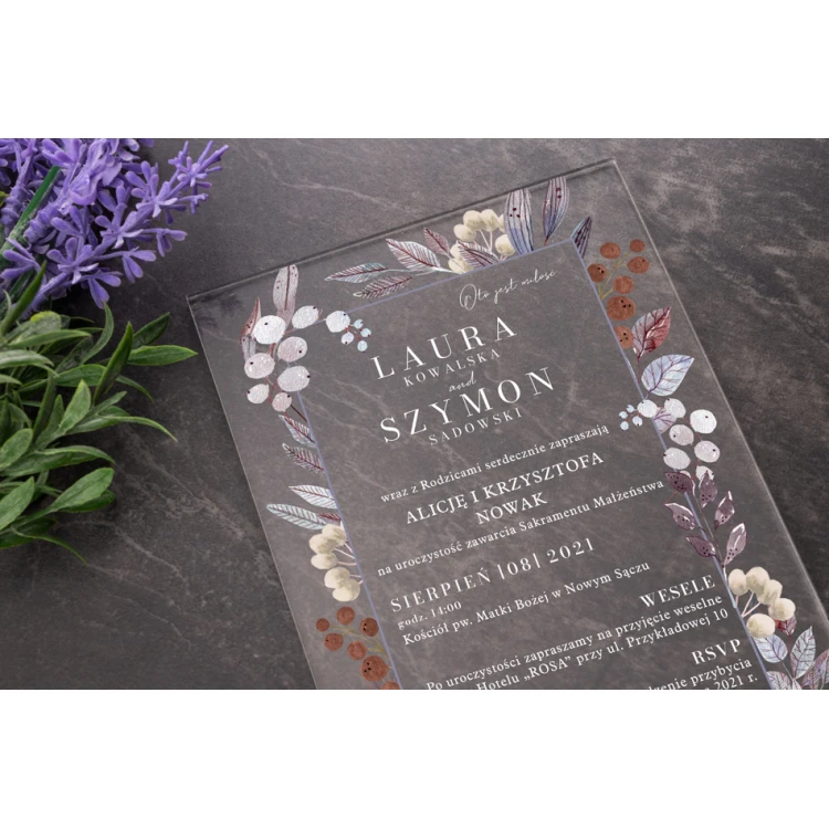 Zaproszenia ślubne - wym. 104x152mm (C6) - plexi 3mm z nadrukiem UV - ZAP073