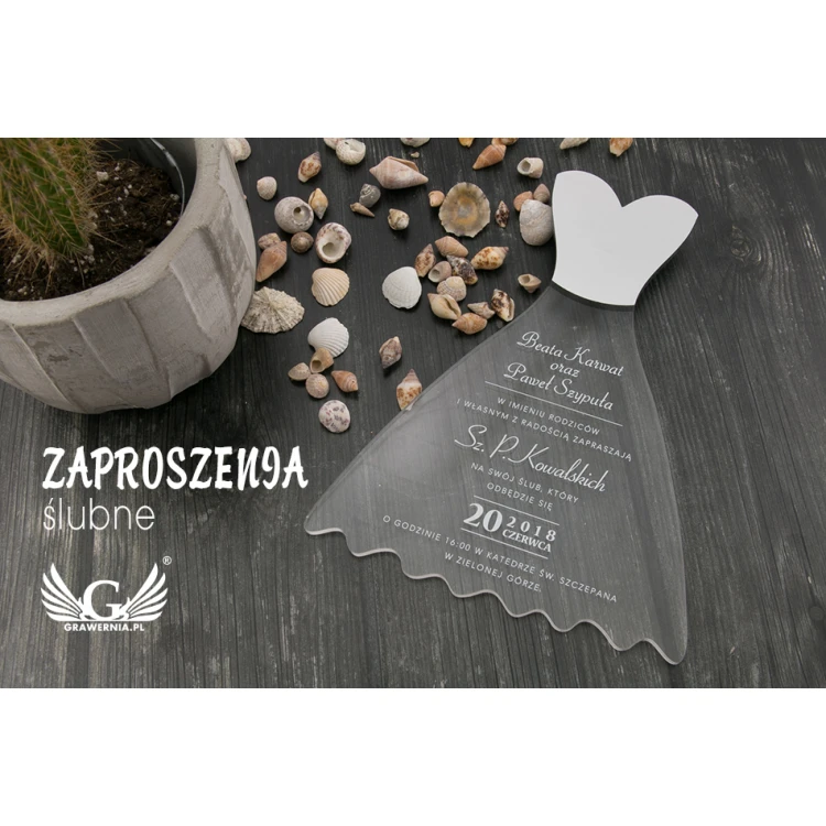 Zaproszenia ślubne sukienka - cyfrowy druk UV - ZAP040