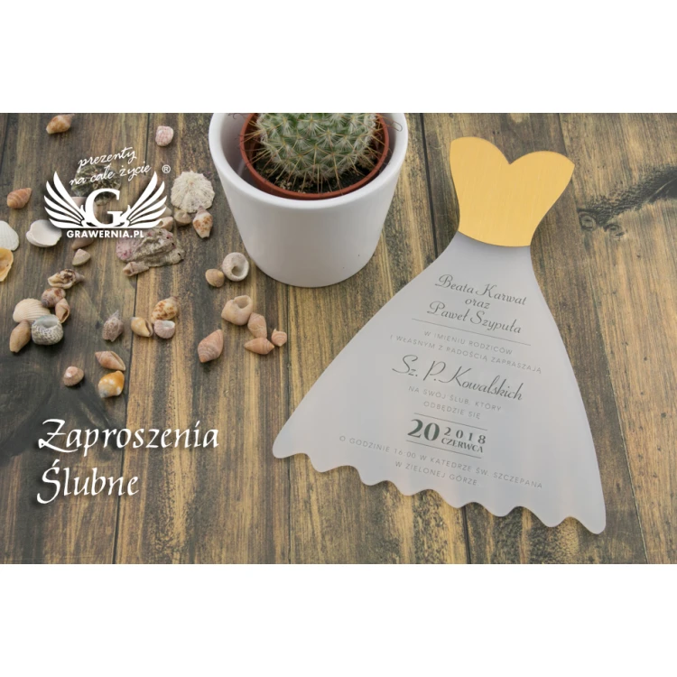 Zaproszenia ślubne sukienka - cyfrowy druk UV - ZAP038