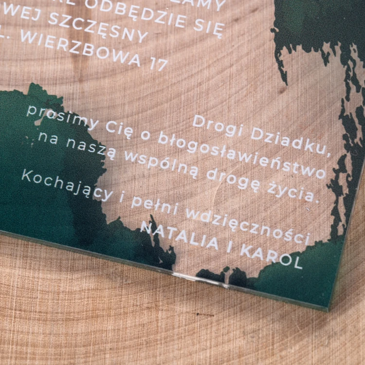 Zaproszenia ślubne - wym. 143x143mm (K4) - plexi 3mm z nadrukiem UV - ZAP085