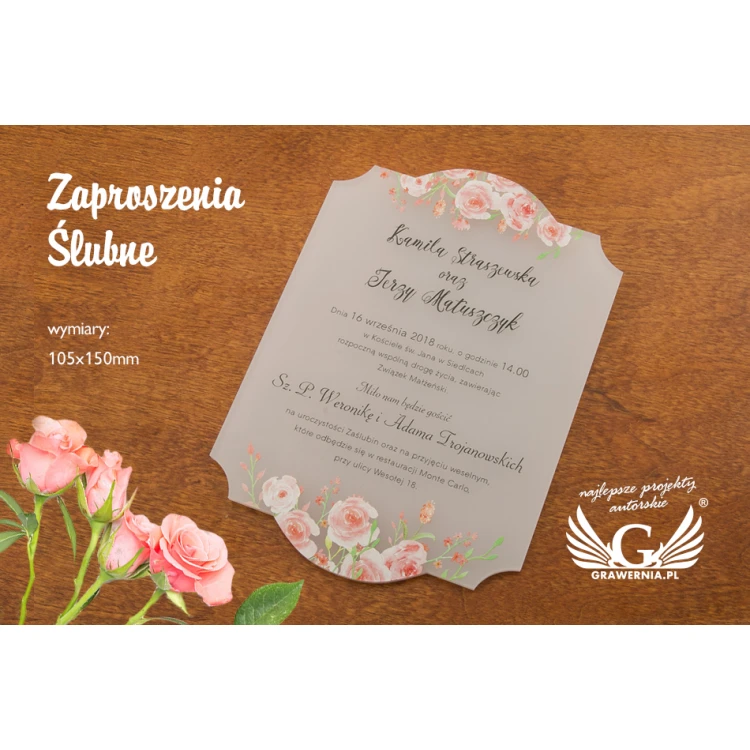 Zaproszenia ślubne z akrylu - cyfrowy druk UV - ZAP034