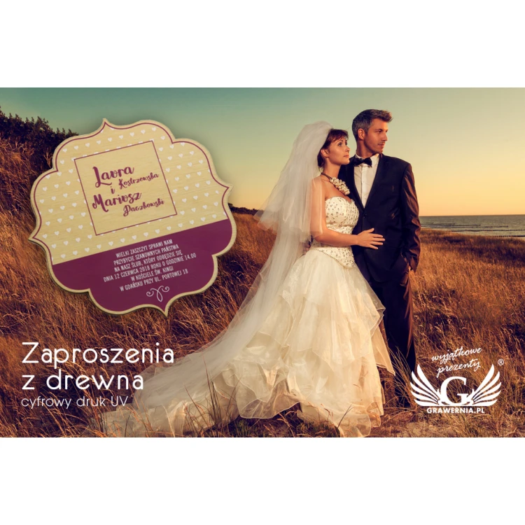 Zaproszenia ślubne z drewna - cyfrowy druk UV - ZAP002