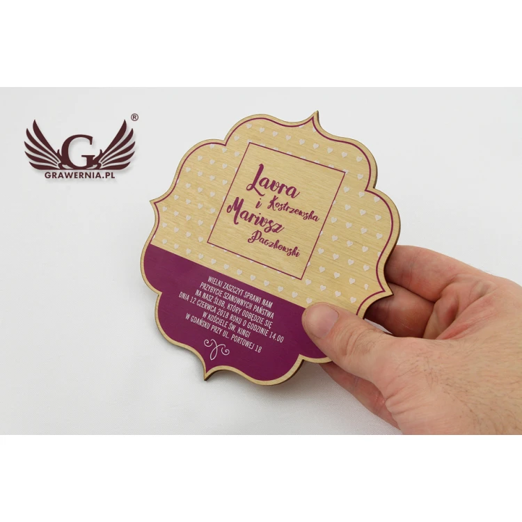 Zaproszenia ślubne z drewna - cyfrowy druk UV - ZAP002
