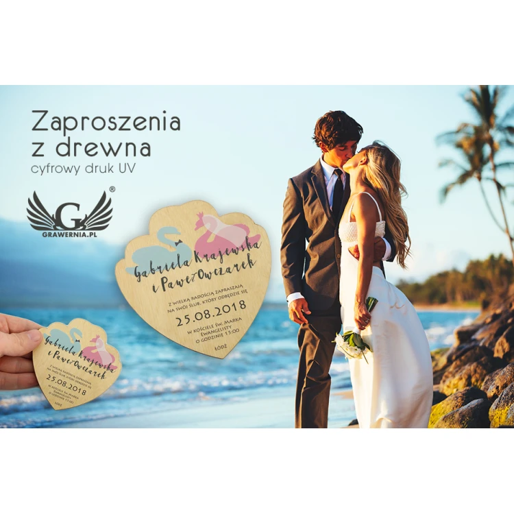 Zaproszenia ślubne z drewna - cyfrowy druk UV - ZAP005