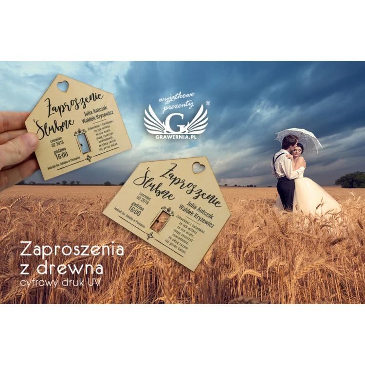 Zaproszenia ślubne z drewna - cyfrowy druk UV - ZAP009