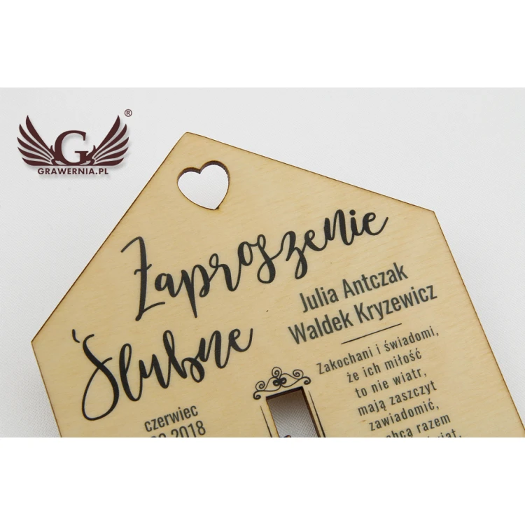 Zaproszenia ślubne z drewna - cyfrowy druk UV - ZAP009