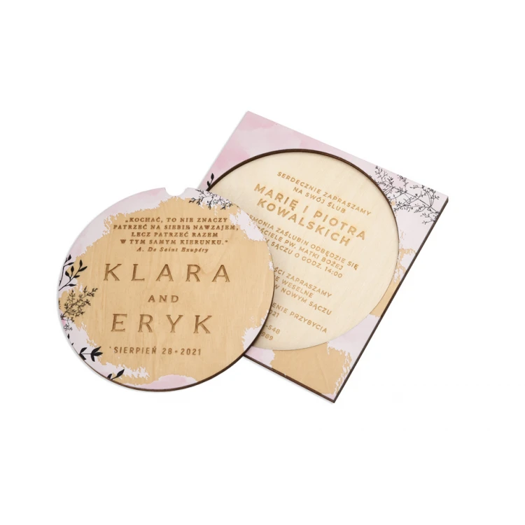 Zaproszenia ślubne z drewna - cyfrowy druk UV - ZAP064