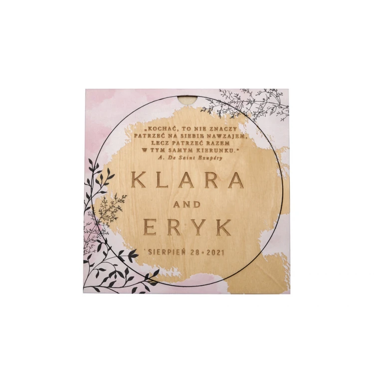 Zaproszenia ślubne z drewna - cyfrowy druk UV - ZAP064