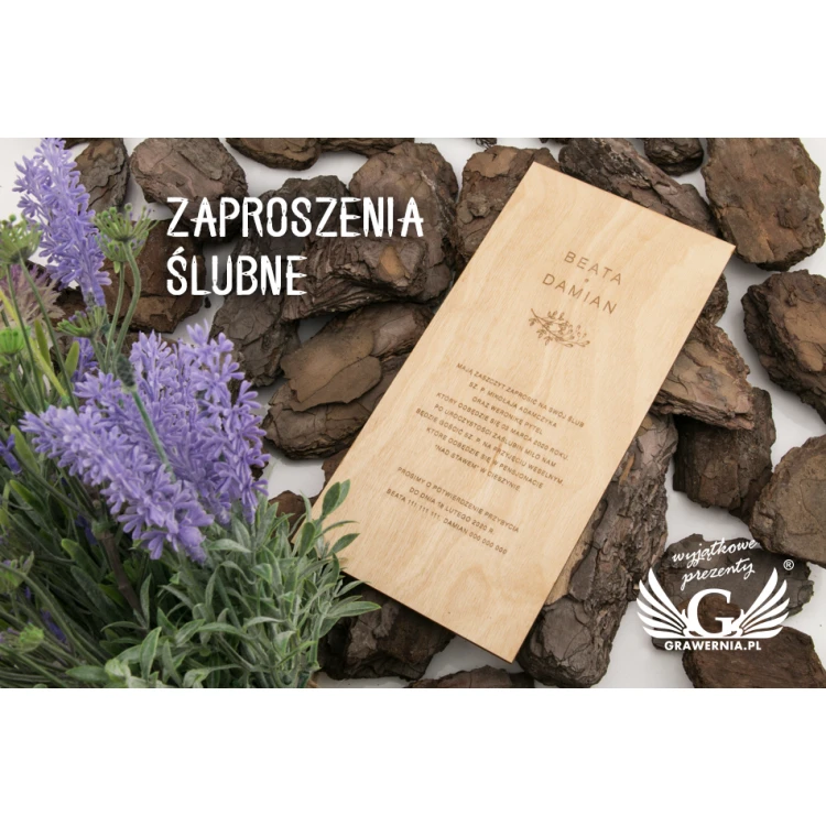 Zaproszenia ślubne z drewna grawerowane laserem - ZAP055