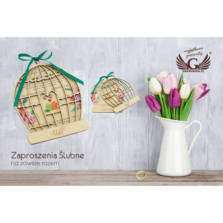Zaproszenia ślubne z drewna - Na zawsze razem - cyfrowy druk UV - ZAP027