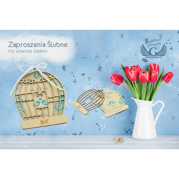 Zaproszenia ślubne z drewna - Na zawsze razem - cyfrowy druk UV - ZAP028