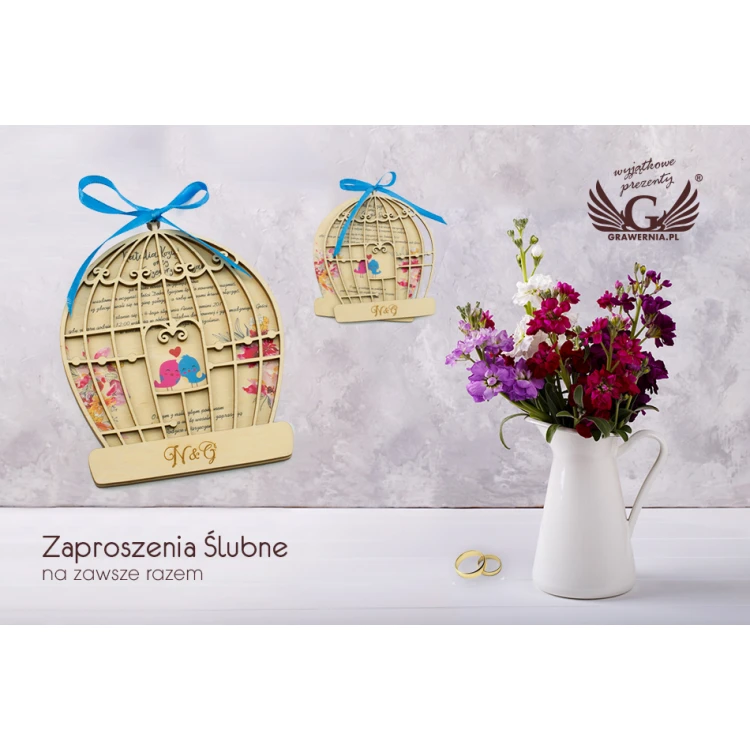 Zaproszenia ślubne z drewna - Na zawsze razem - cyfrowy druk UV - ZAP029