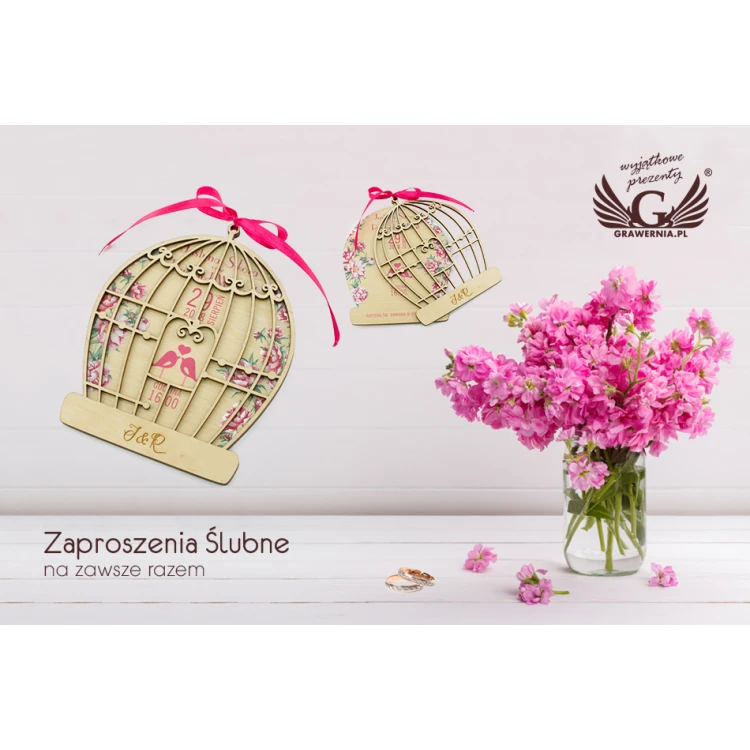 Zaproszenia ślubne z drewna - Na zawsze razem - cyfrowy druk UV - ZAP031
