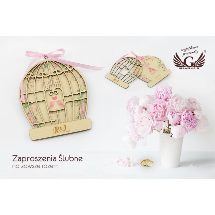 Zaproszenia ślubne z drewna - Na zawsze razem - cyfrowy druk UV - ZAP032