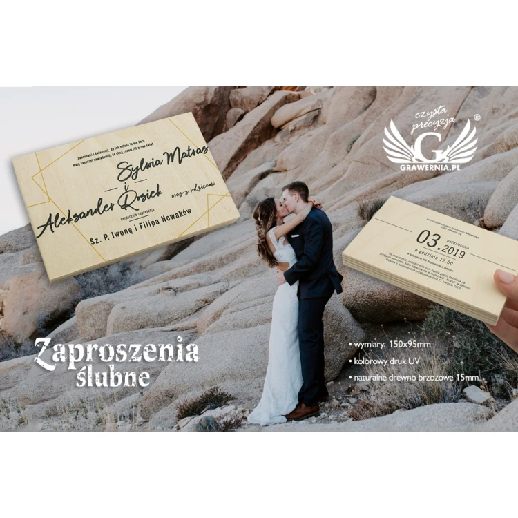 Zaproszenia ślubne z naturalnego drewna - cyfrowy druk UV - ZAP049