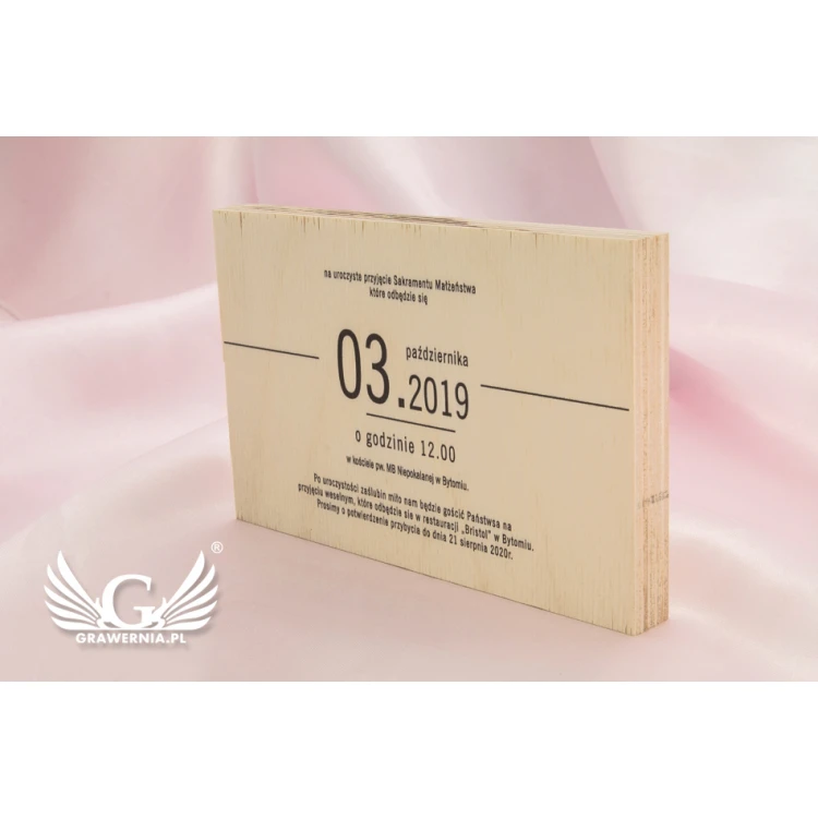 Zaproszenia ślubne z naturalnego drewna - cyfrowy druk UV - ZAP049