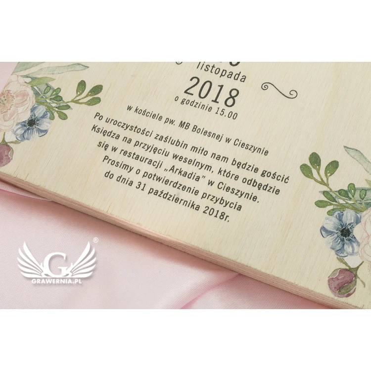 Zaproszenia ślubne z naturalnego drewna - cyfrowy druk UV - ZAP050