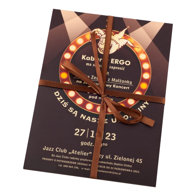 Zaproszenie na jubileuszowy koncert w formie drewnianej tabliczki - wym. 133x184mm - ZAP095