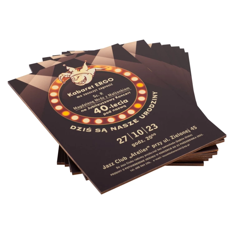 Zaproszenie na jubileuszowy koncert w formie drewnianej tabliczki - wym. 133x184mm - ZAP095