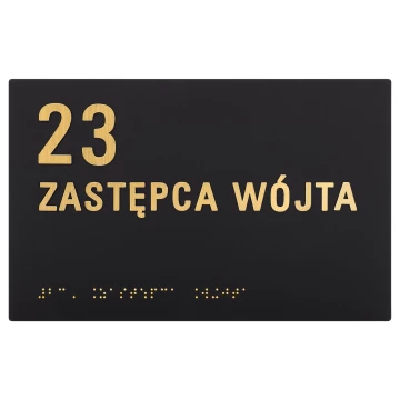 Tabliczka z pismem Braille'a - czarny matowy akryl i złote wypukłe litery - wym. 220x140mm - TAB606