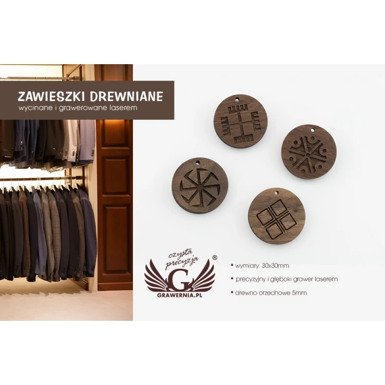 Zawieszki drewniane grawerowane - wym. 30x30mm - EDR023 