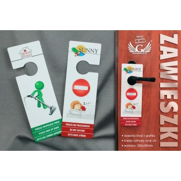 Zawieszki na klamkę hotelową - plastikowe, wodoodporne  - wymiary:  285x95mm - druk UV - ZAW001
