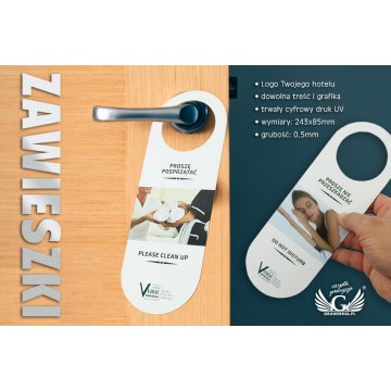 Zawieszki na klamkę hotelową - plastikowe, wodoodporne  - wymiary:  243x85mm - druk UV - ZAW003