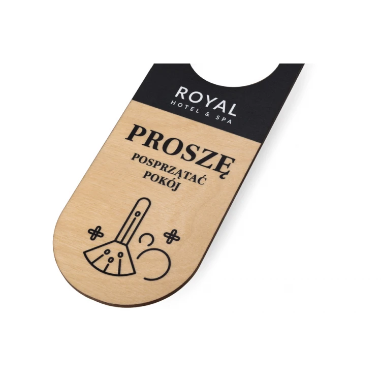 Zawieszki na klamkę hotelową z drewna - wymiary: 77x230mm - druk UV - ZAW006