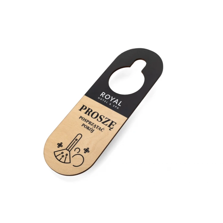 Zawieszki na klamkę hotelową z drewna - wymiary: 77x230mm - druk UV - ZAW006