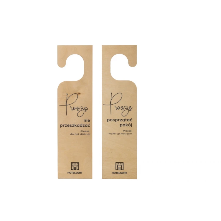 Zawieszki na klamkę hotelową z drewna - wymiary: 73x278mm - druk UV - ZAW008