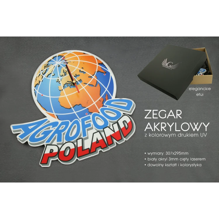 Zegar akrylowy z dowolną grafiką - kolorowy druk UV - ZEG003