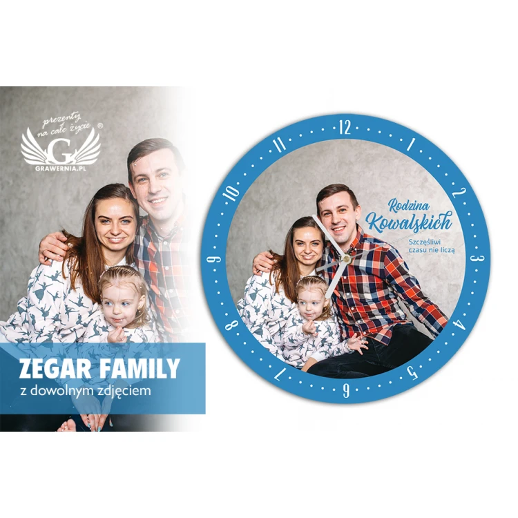 Zegar drewniany Family z Twoją fotografią - ZEG005