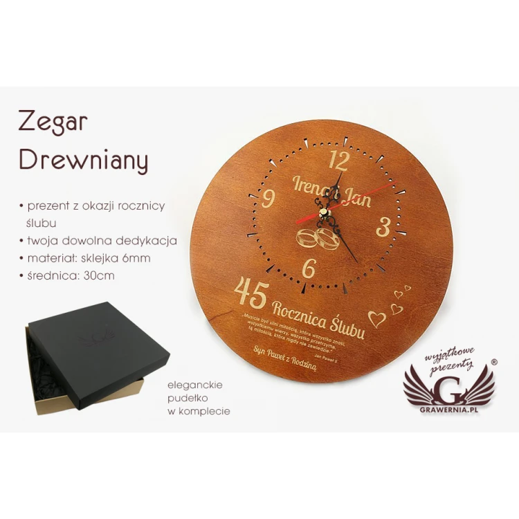 Zegar drewniany - prezent z okazji rocznicy ślubu -  ZEG015