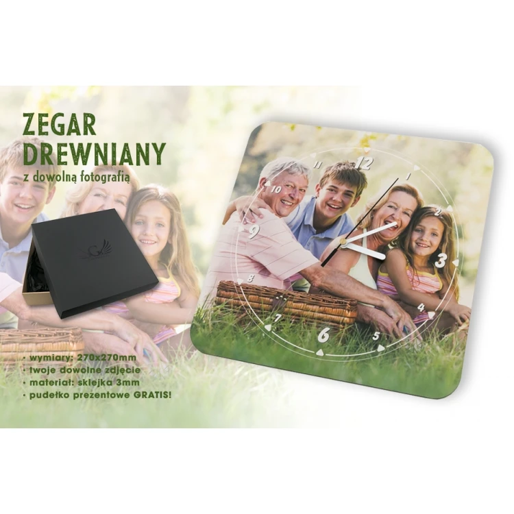 Zegar drewniany z Twoją fotografią - prezent na każdą okazję - ZEG002