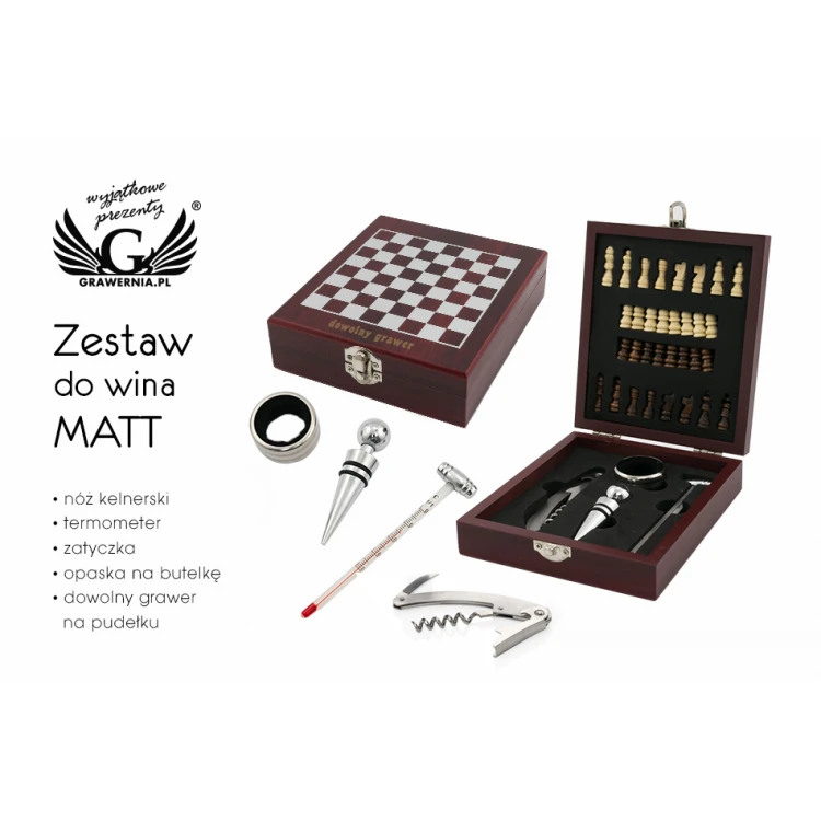 Zestaw do wina z szachami MATT z Twoim grawerem - AL013