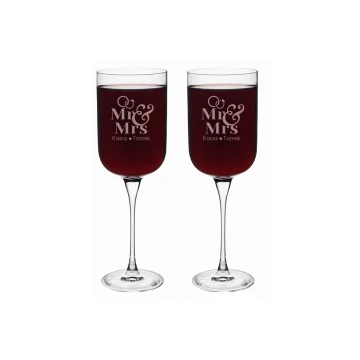 Kieliszki do wina z grawerem - prezent dla Pary Młodej - Mr&Mrs - KL005