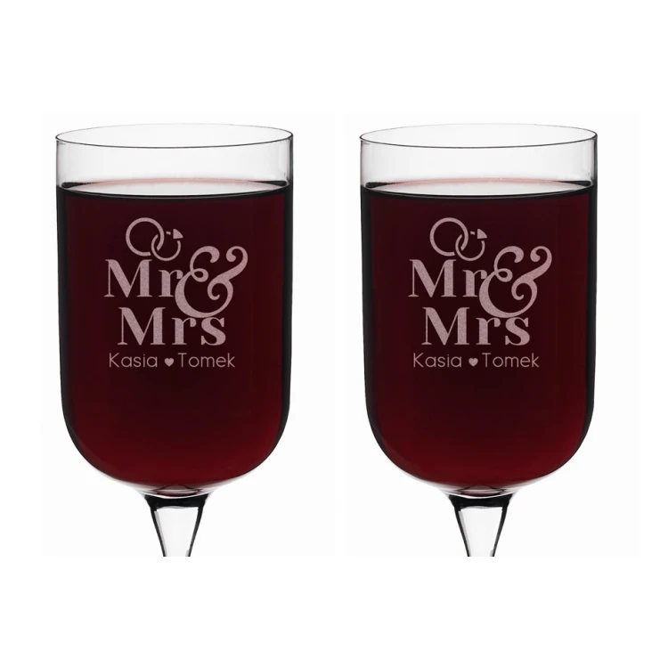 Kieliszki do wina z grawerem - prezent dla Pary Młodej - Mr&Mrs - KL005