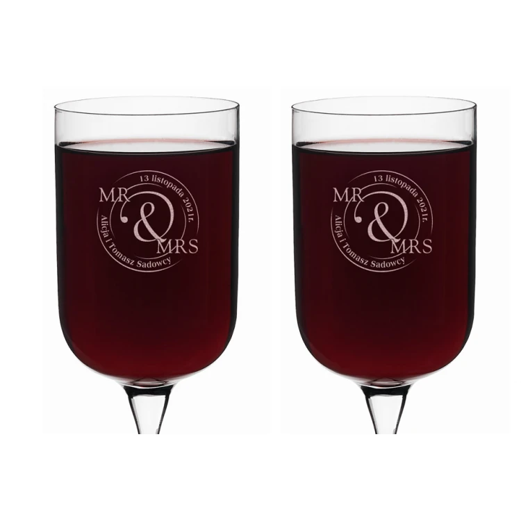 Kieliszki do wina z grawerem - prezent dla Pary Młodej - Mr&Mrs - KL015